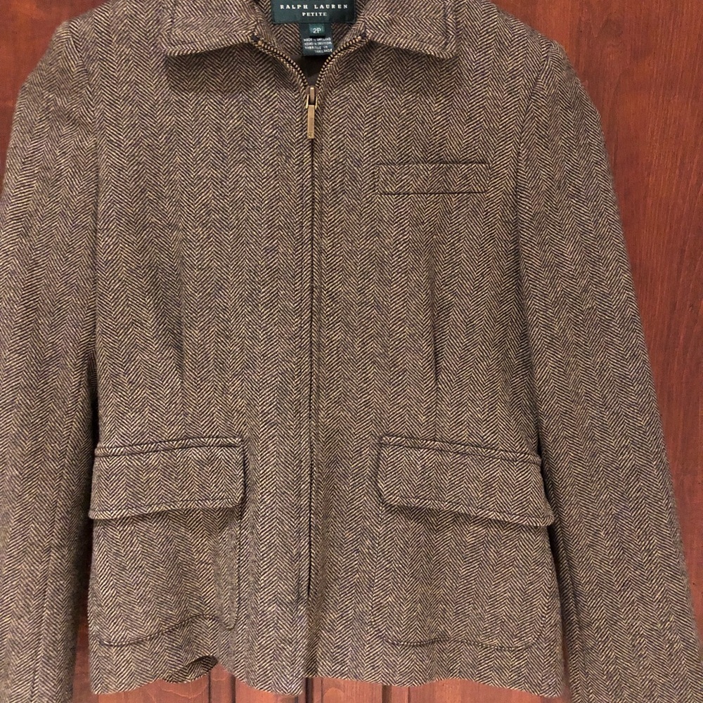 Ralph Lauren brown tweed wool blazer SZ 2 petite
